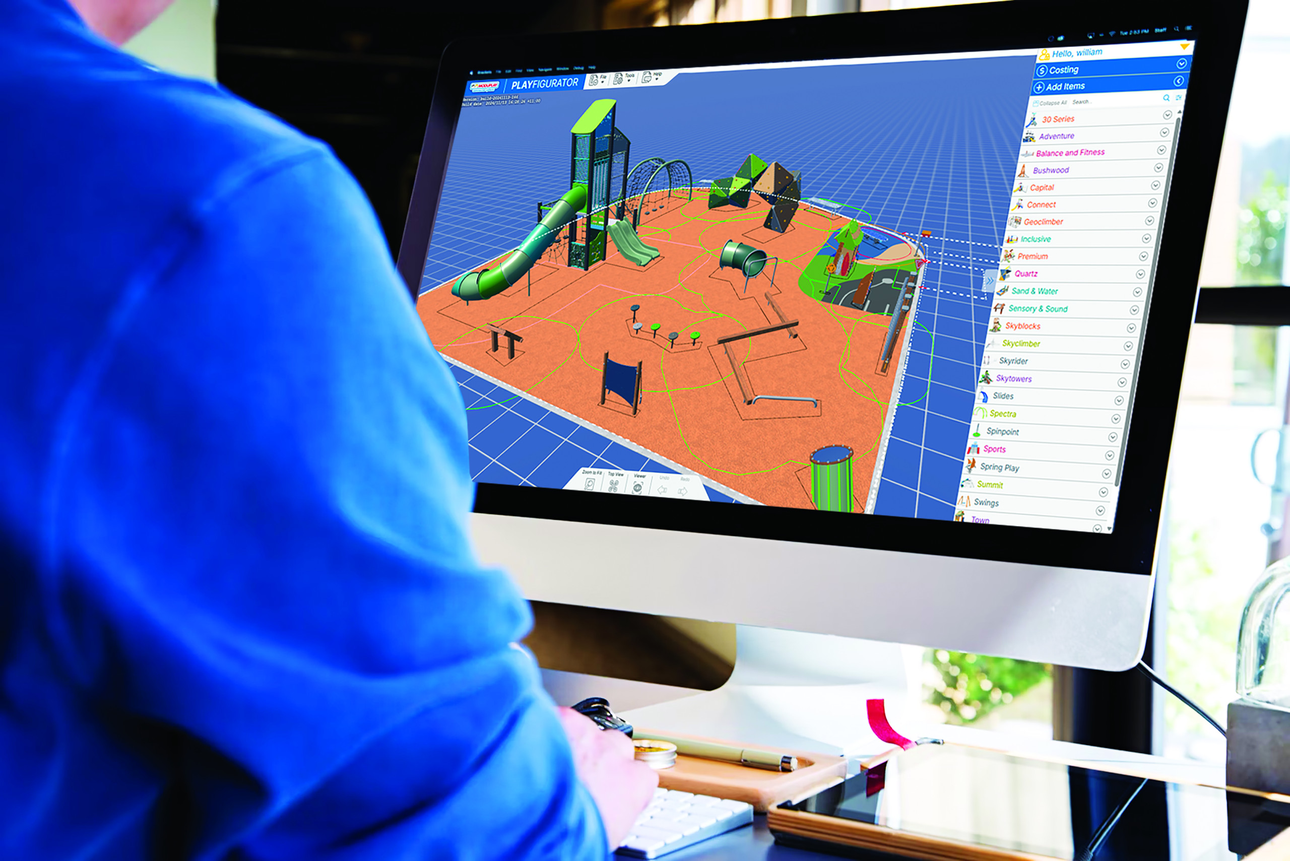 PlayFigurator playground planning view and rendered playground concept