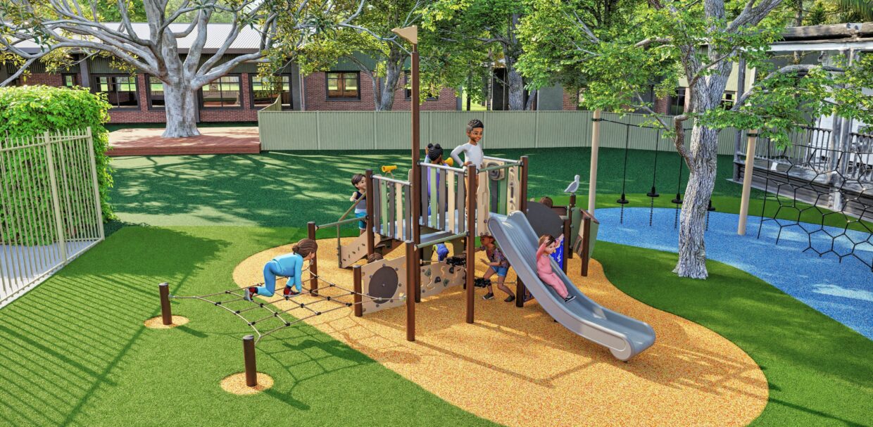Compact commercial playground concept for an equipment budget from $25,000 to $50,000