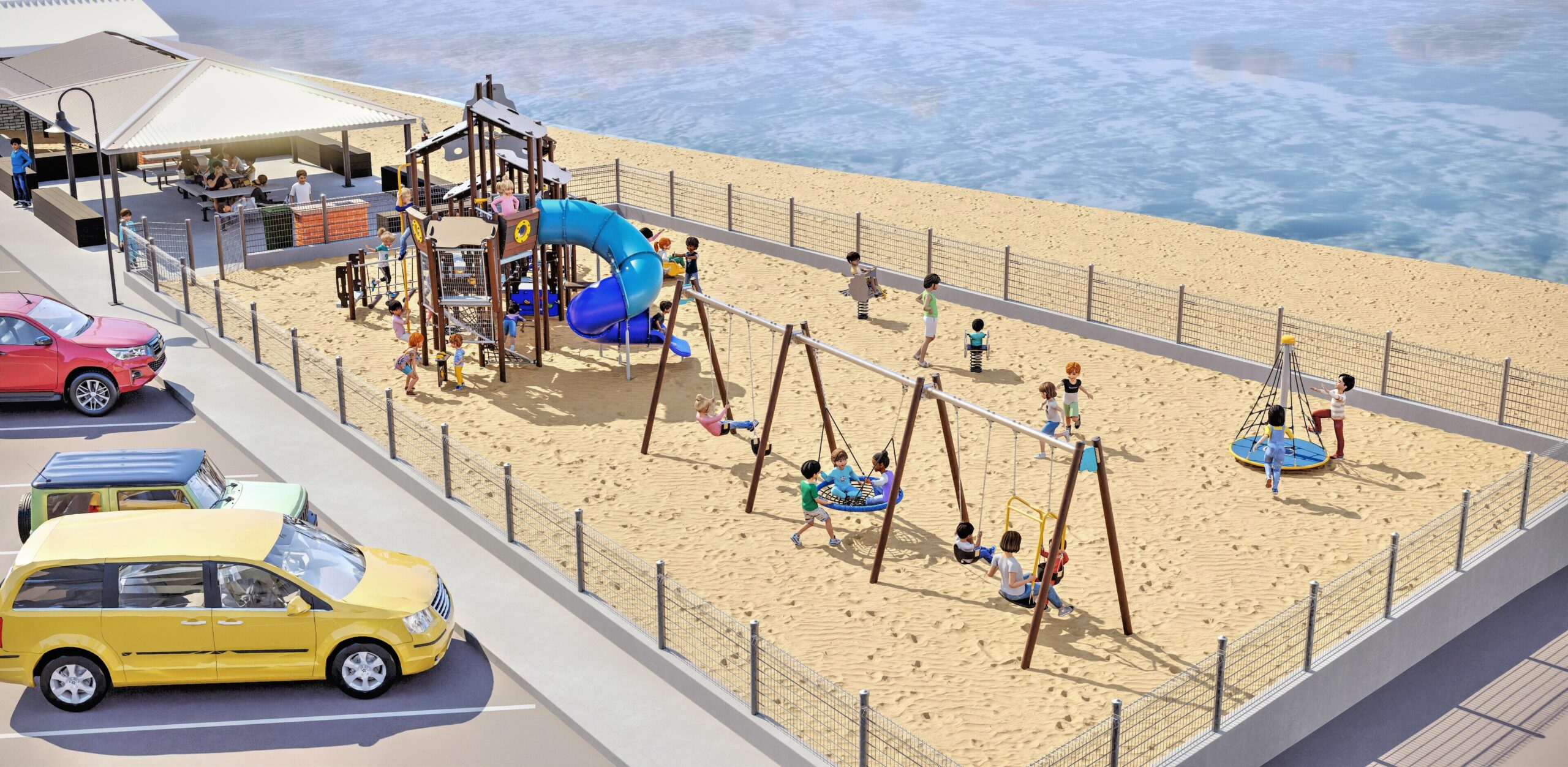 Regional playground concept for an equipment budget from $100,000 to $150,000