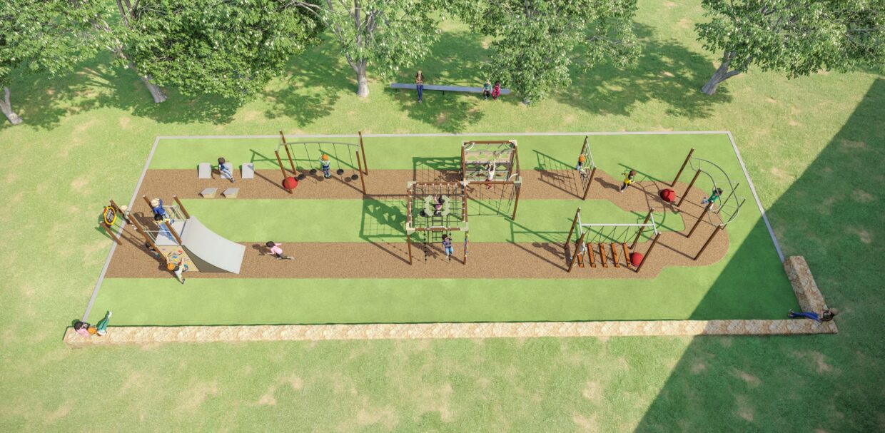 Large school playground concept with extensive climbing, sliding and playground surfacing