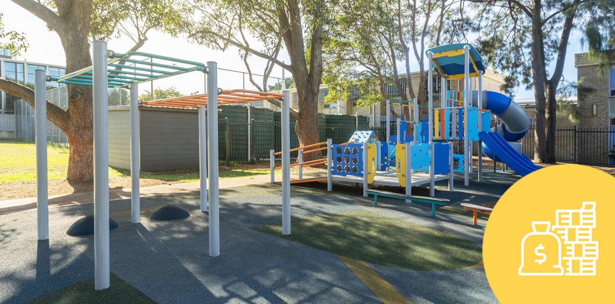 School playground with colourful equipment and playground surfacing