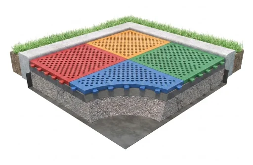 Impact-attenuating playground surface tiles